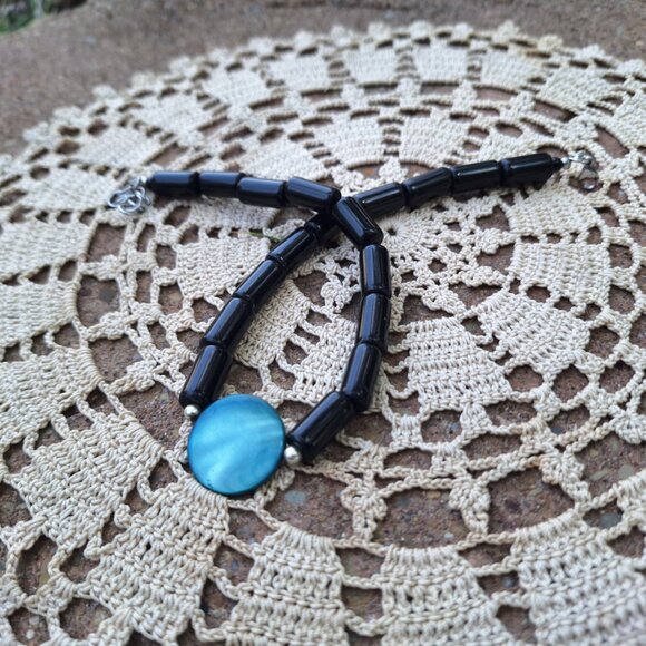 Obsidian and Shell Choker | Bohemian Goth Jewelry | Grunge Whimsigoth Jewelry - Picture 8 of 9